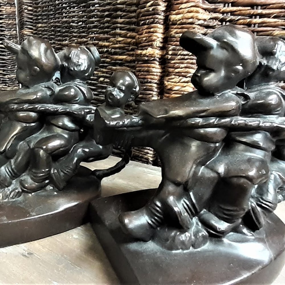 Vintage Solid Brass Tug of War Bookends